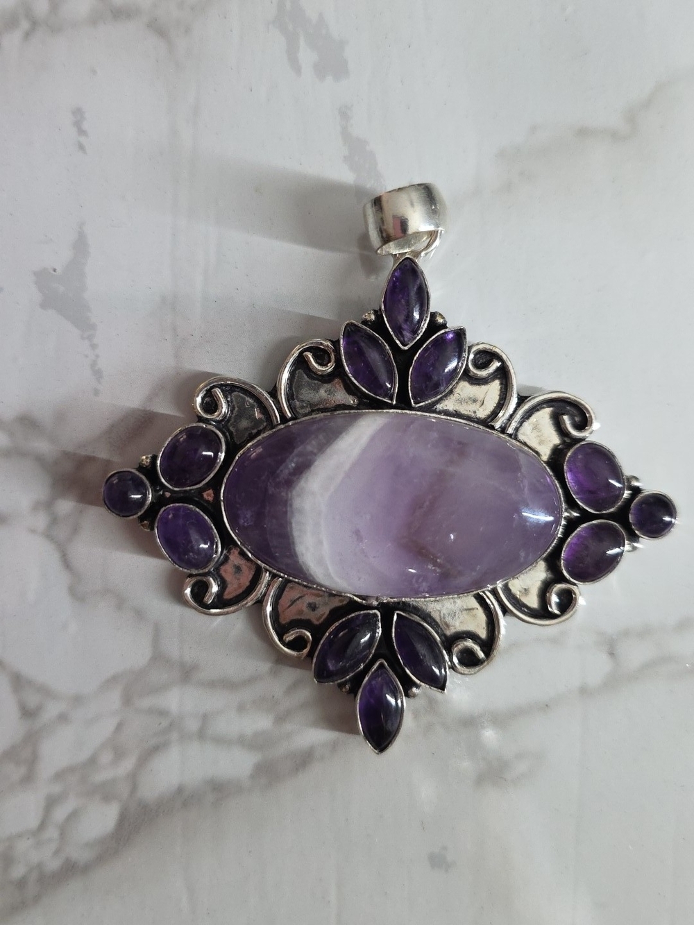 Sterling Silver Amethyst Pendant Necklace - Purple Gemstone